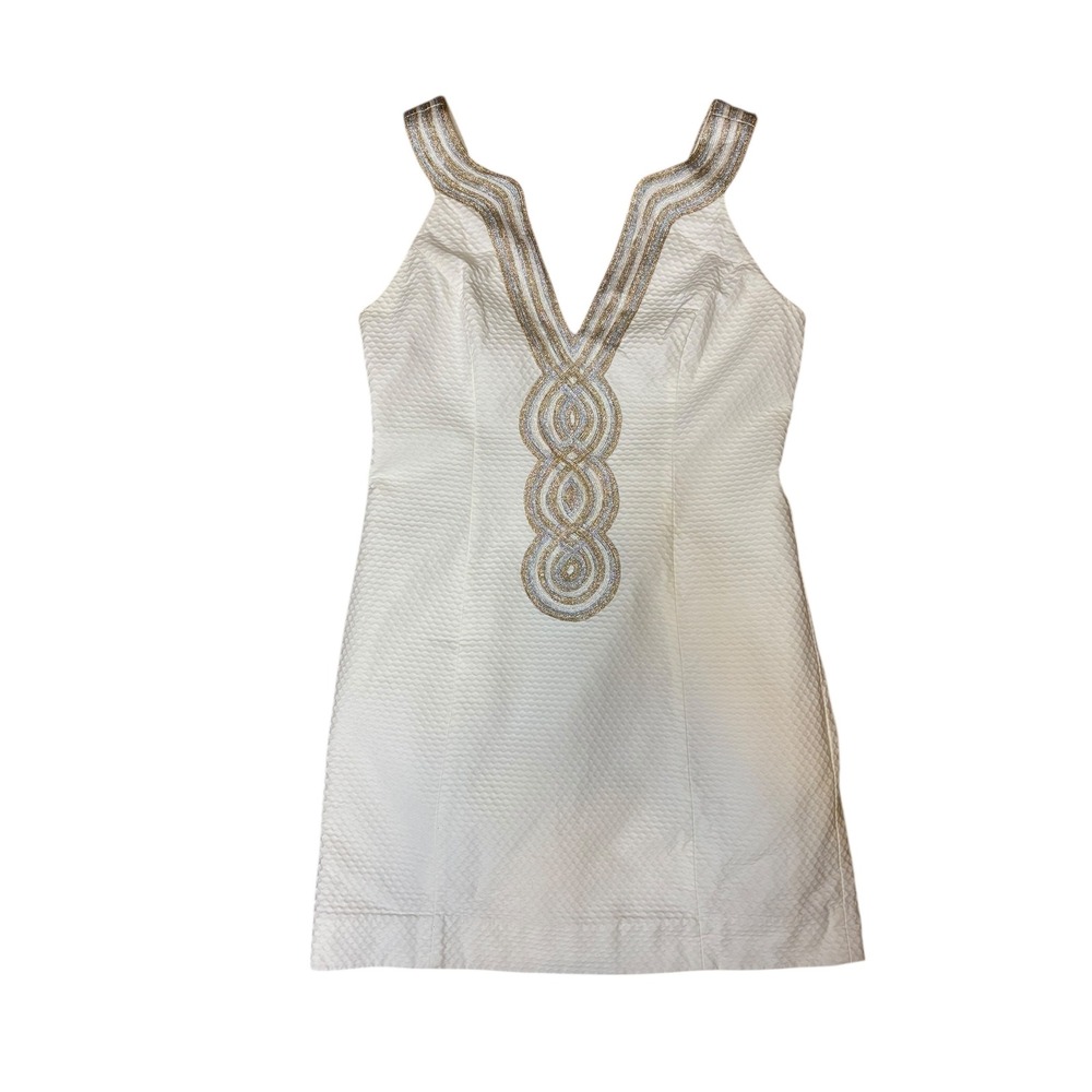 Lilly Pulitzer Valli Shift Dress in Resort White metallic soutache trim Size 6